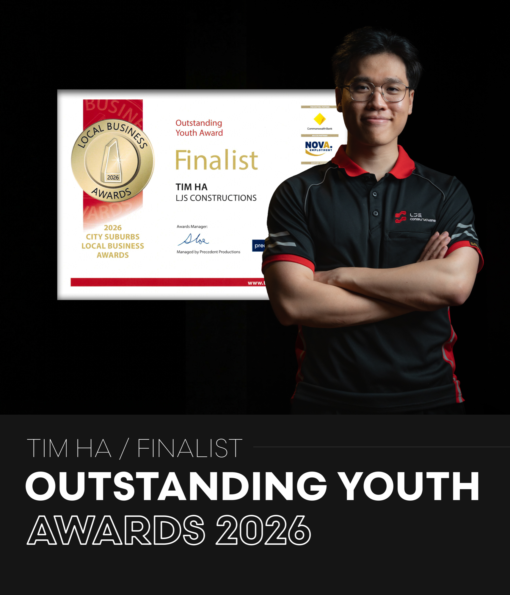 Tim Ha — Youth of the Year finalist portrait, Local Business Awards 2026